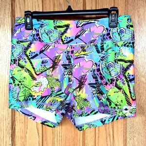 WODBottom 90s art Saved by the Barbell donut high rise 2.5" shorts XL crossfit